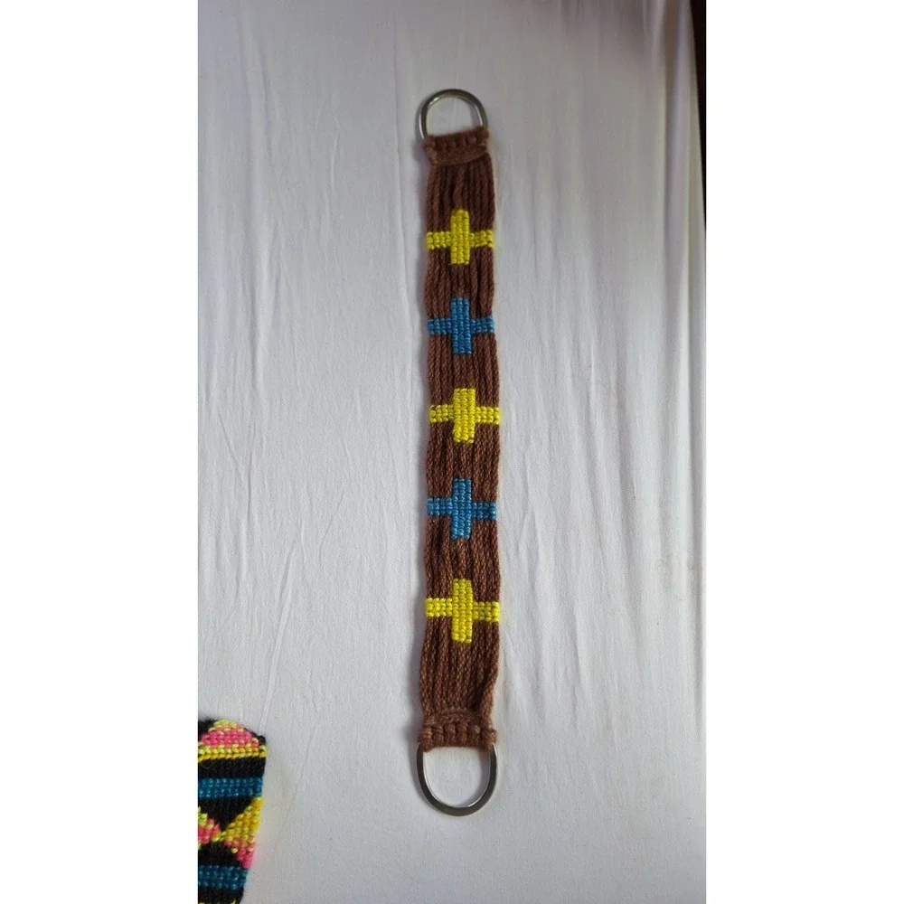 HANDWOVEN MOHAIR WESTERN HORSE CINCH BROWN YELLOW BLUE RANCH TACK